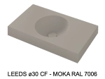 Plan vasque lavabo circulaire ⦰ 30 cm sur mesure Largeur 50 à 201 x P 40 à 51 cm Finition lisse 10 couleurs au choix, Anti bactérien Résine Akrytan® dans la masse Livraison Offerte.
